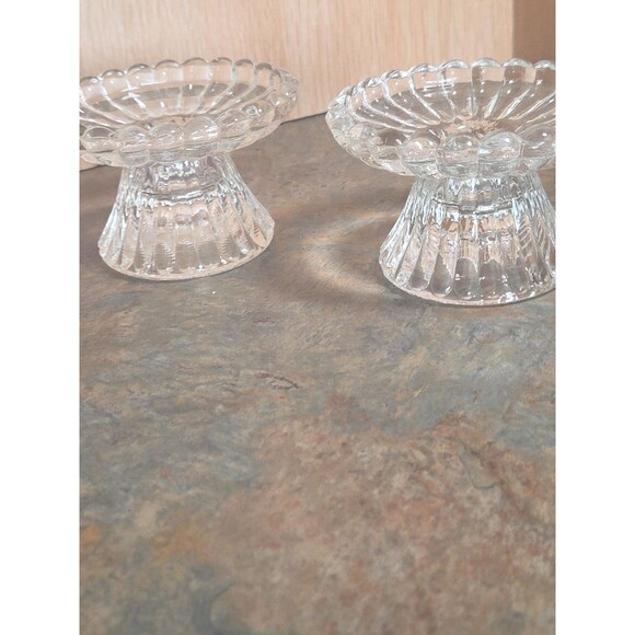 2 Vintage PARTYLITE Clear Glass Candle Holders For Taper Or Votive Peg Cup - Picture 5 of 7